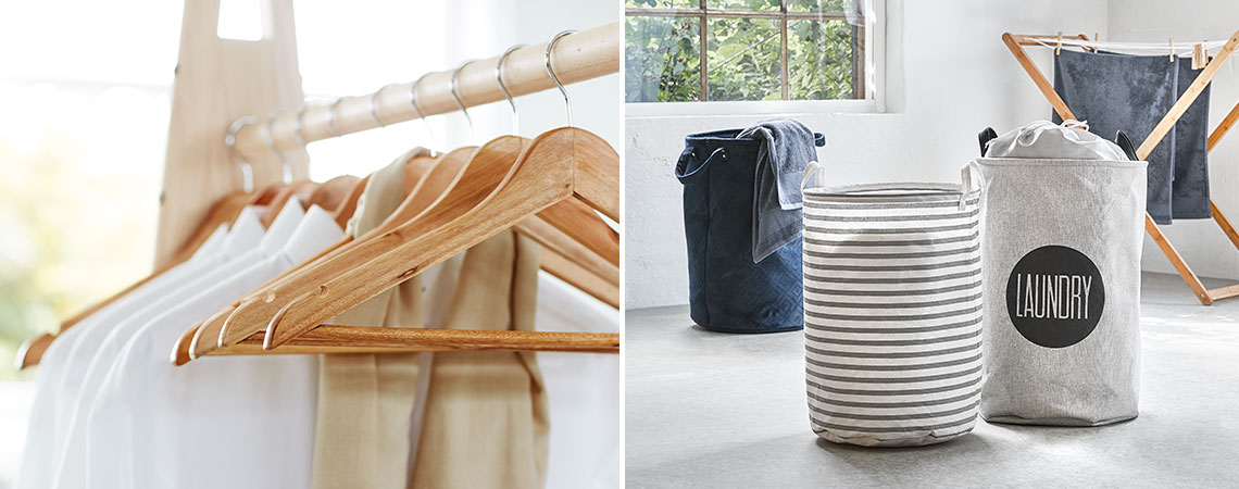 Laundry hanging to dry on JENNET clothes rail and laundry baskets ASGEIR and ENAR Laundry hanging to dry on clothes rail and laundry baskets
