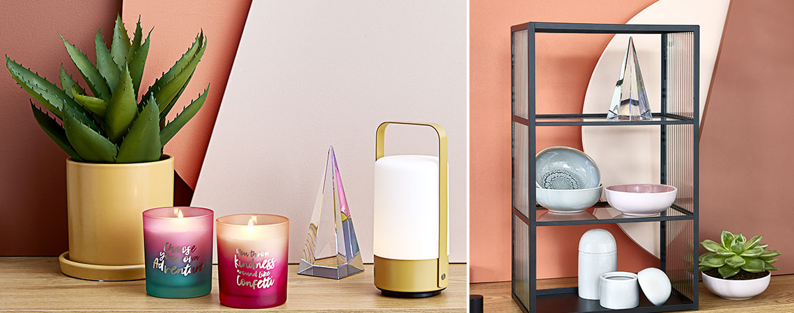 AXEL plant pot, PALLE candles, VILLY battery operated lamp, ROAR shelf and TRULS ornament Plant pot, candles, battery operated lamp, shelf and ornament