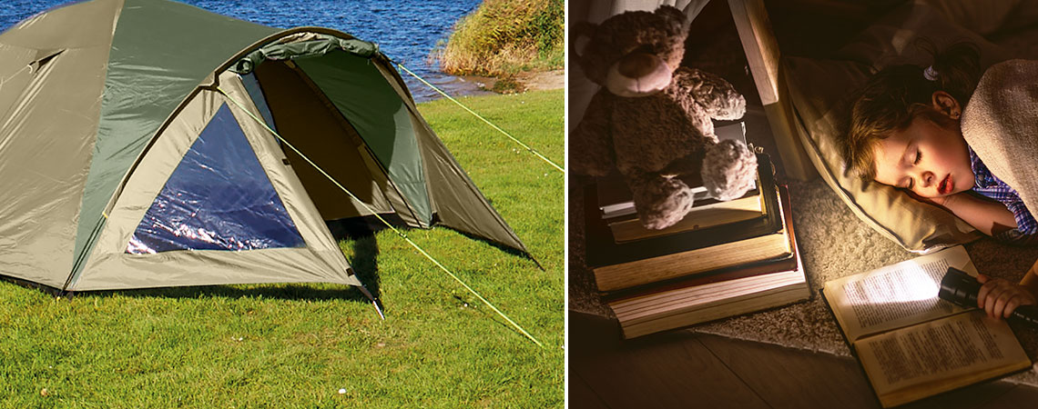 Tent and sleeping child inside a tent