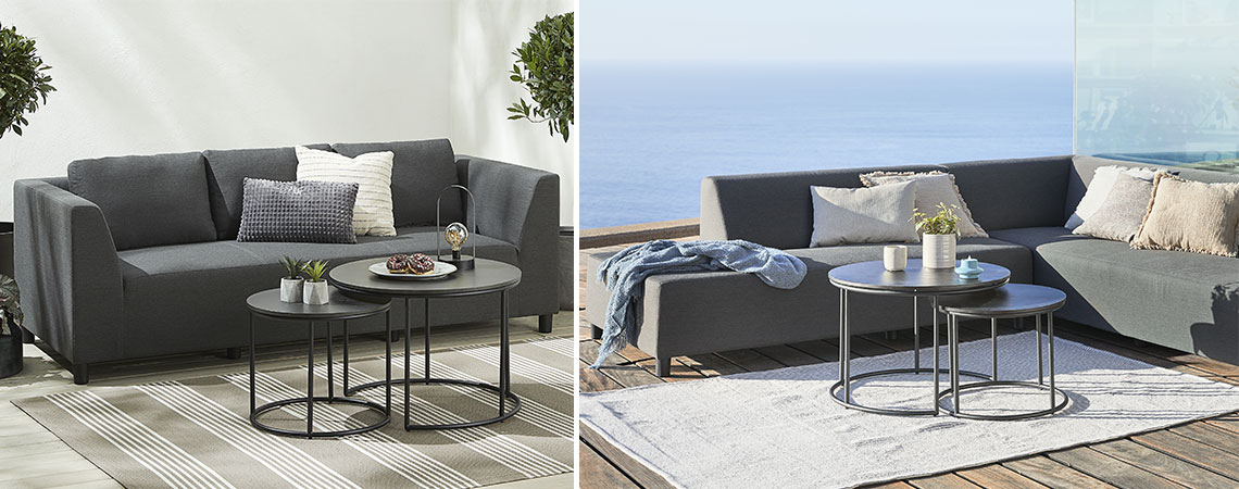ODDE dark grey 3 persons lounge sofa and UHRE 6 persons lounge sofa in dark grey Dark grey lounge sofas you can leave out all year