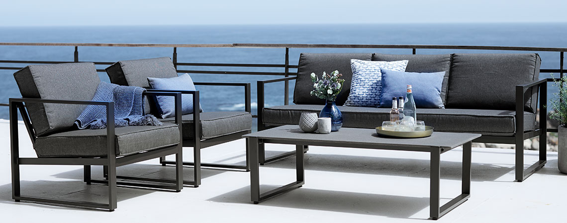 VONGE garden lounge set is available in different versions Garden lounge set on a large patio