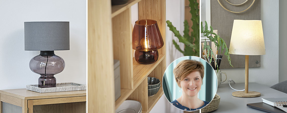 JULIUS, HOLGER and EDMUND are some of Tina Nymann’s favourites in the JYSK lighting assortment Two small table lamps and a battery lamp