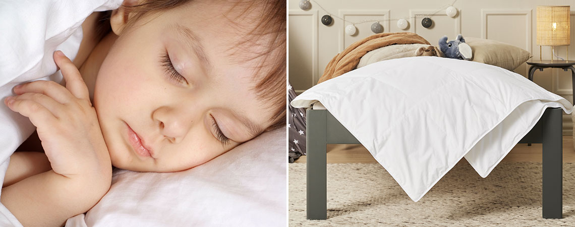 Baby and junior duvets from JYSK comply with strict regulation Child asleep and children’s room with bed with children’s duvet