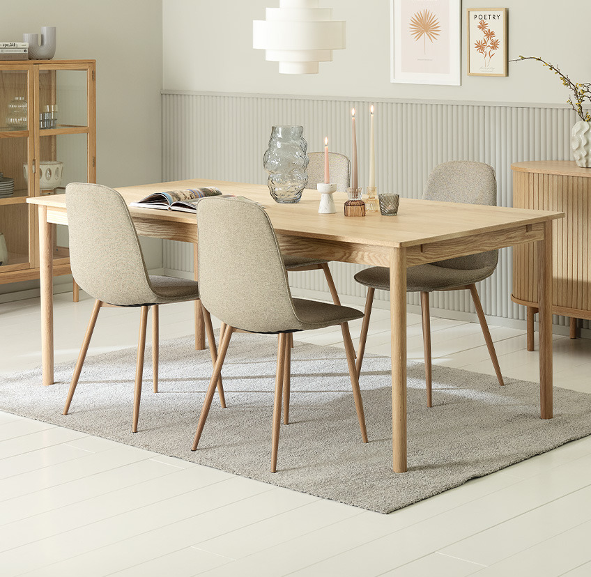 BISTRUP dining chair in sand Dark beige dining chairs and wooden dining table