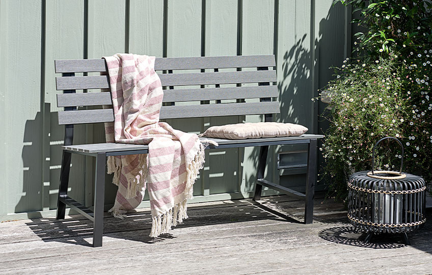 KLINT artificial wood garden bench Artificial wood garden bench with throw and seat cushion