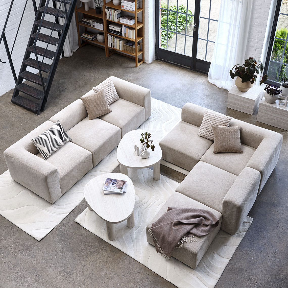 SKEJBY module sofa enters JYSK assortment no later than January 2025 Beige modular sofa centralised in a large living area