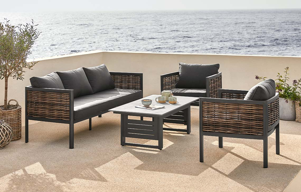 SALTEN garden lounge set with fibre cement table top and quick-dry cushions Garden lounge set with table top made with fibre cement and quick-dry cushions