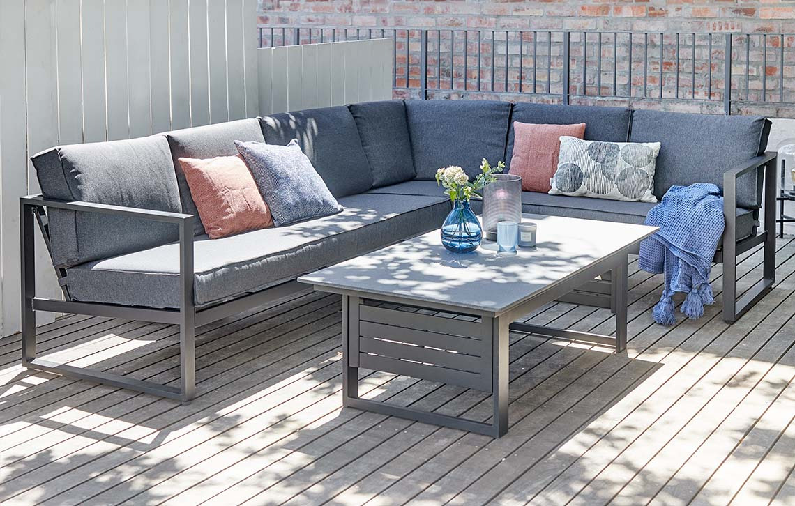 VONGE garden lounge set with fibre cement table top Large garden lounge set with table made with fibre cement table top