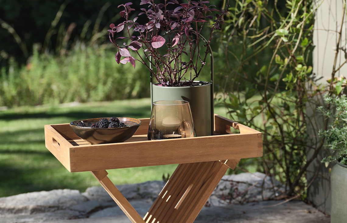 GASSUM garden tray table made from solid teak Garden furniture including teak garden table and plastic garden chairs