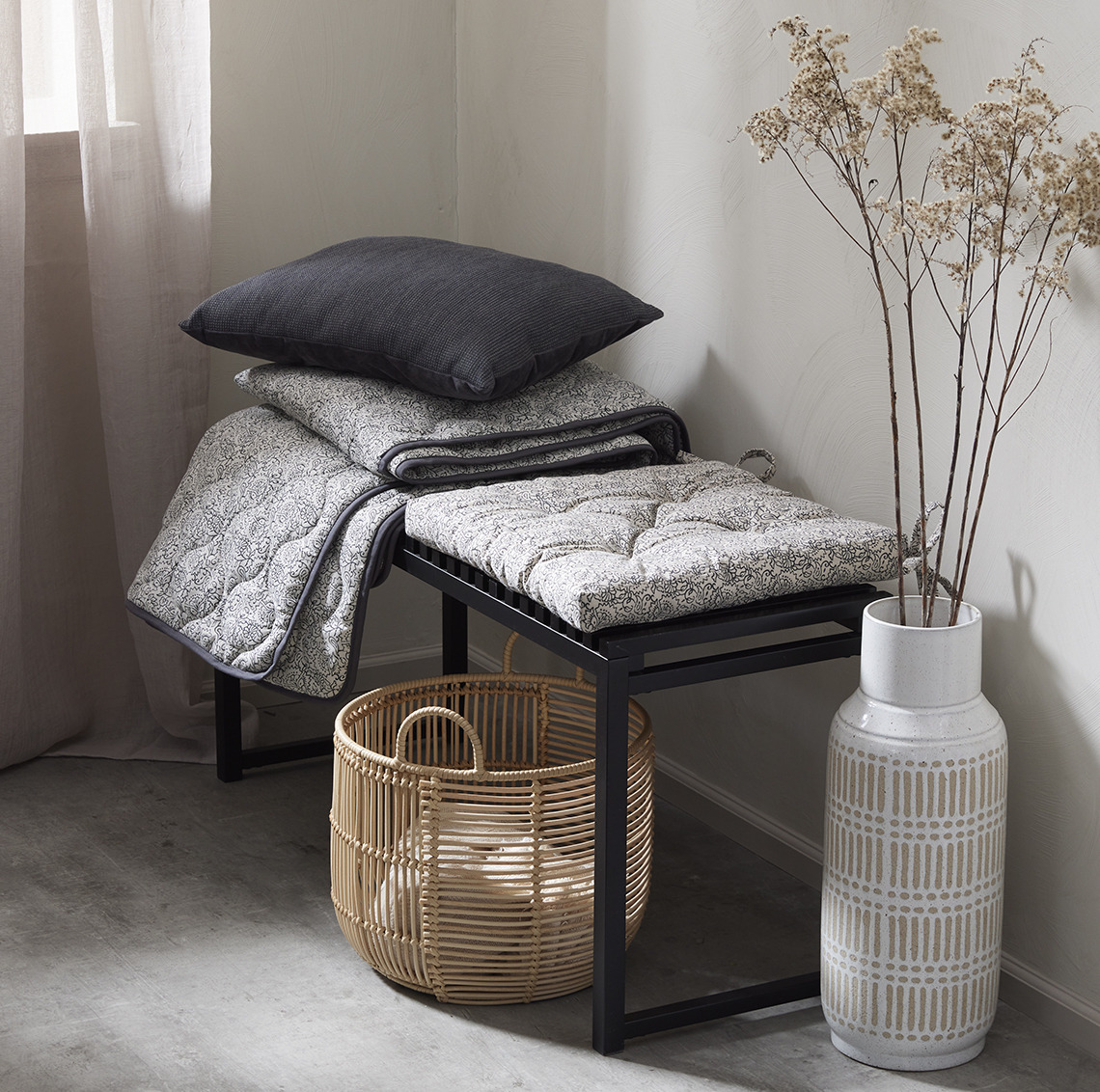 GUSTAF vase and ALVAR basket Floor vase and a basket