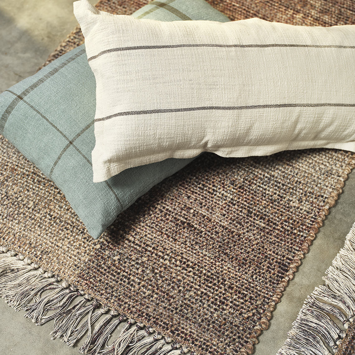 Brown cushion and blue checkered cushion 
