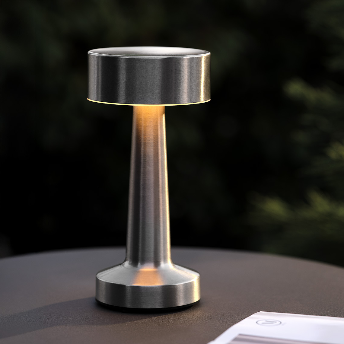 MUSVIT rechargeable outdoor table lamp Outdoor table lamp adorning a lounge table