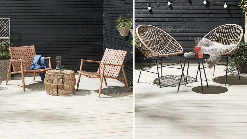 GJERLEV chairs EDDERUP chairs Natural rattan garden lounge chairs on black metal legs