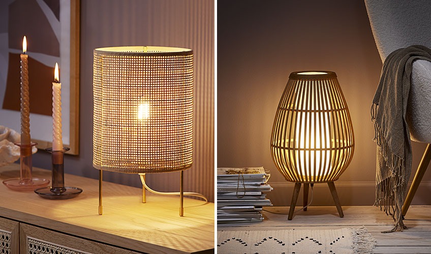 ALBERT table lamp and DANI floor lamp Table lamp in rattan and floor lamp in bamboo