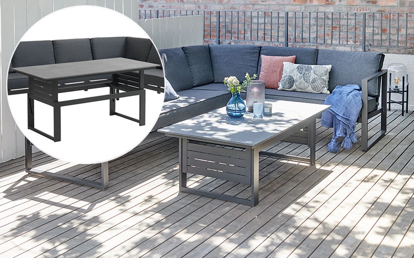 VONGE six seater garden lounge set has a height adjustable table Garden lounge set with height adjustable garden table